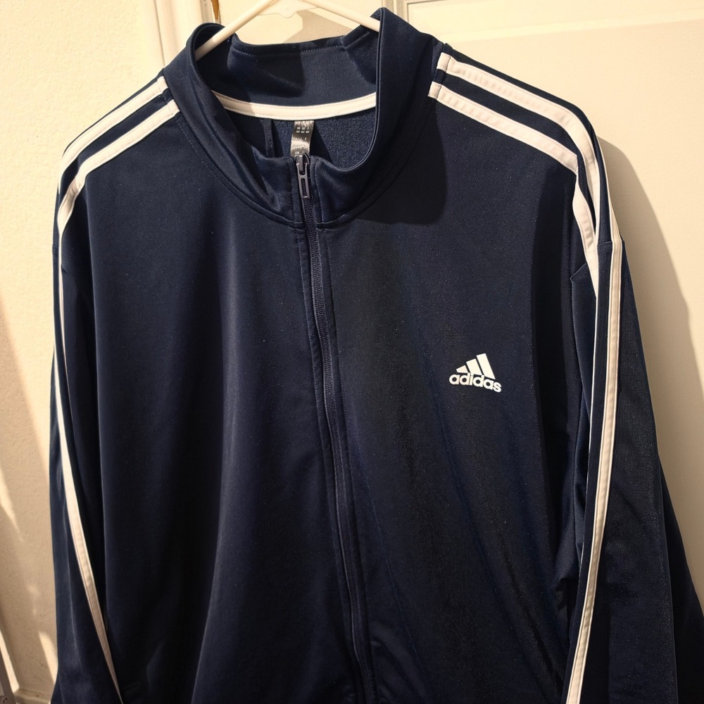 Adidas Mens Navy Blue 3-Stripe Full Zip Track Jacket Size 3XLT Tall